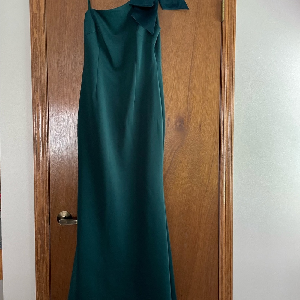 Elegant Forest Green One Shoulder Bow Evening Gown by Eliza J Women's 10